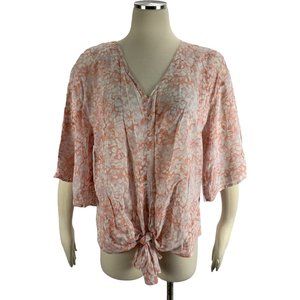 Cupio NWT Large Blouse Front Tie 3/4 Sleeves Pink $58